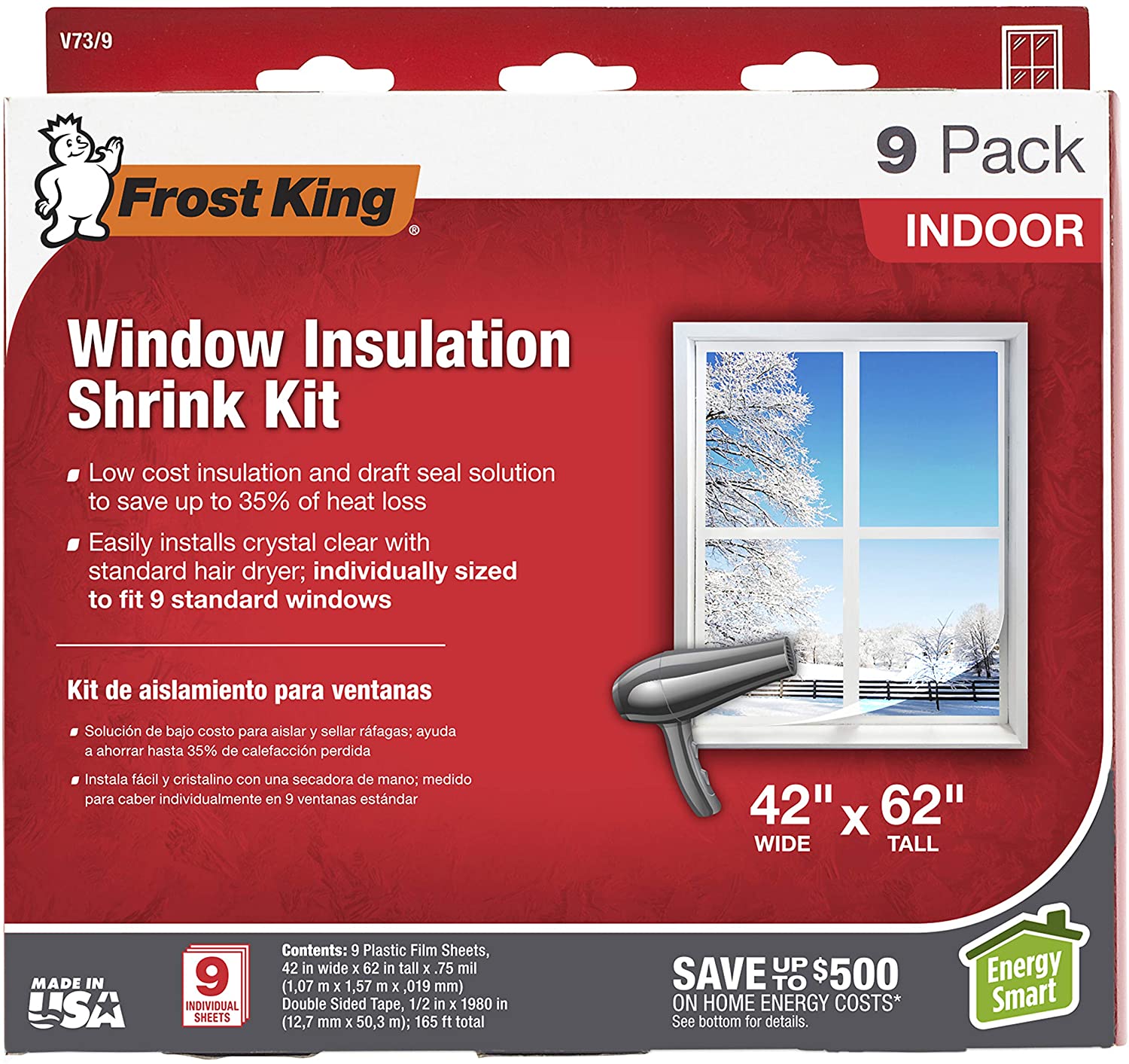 Frost King V73/9H Indoor Shrink Window Kit